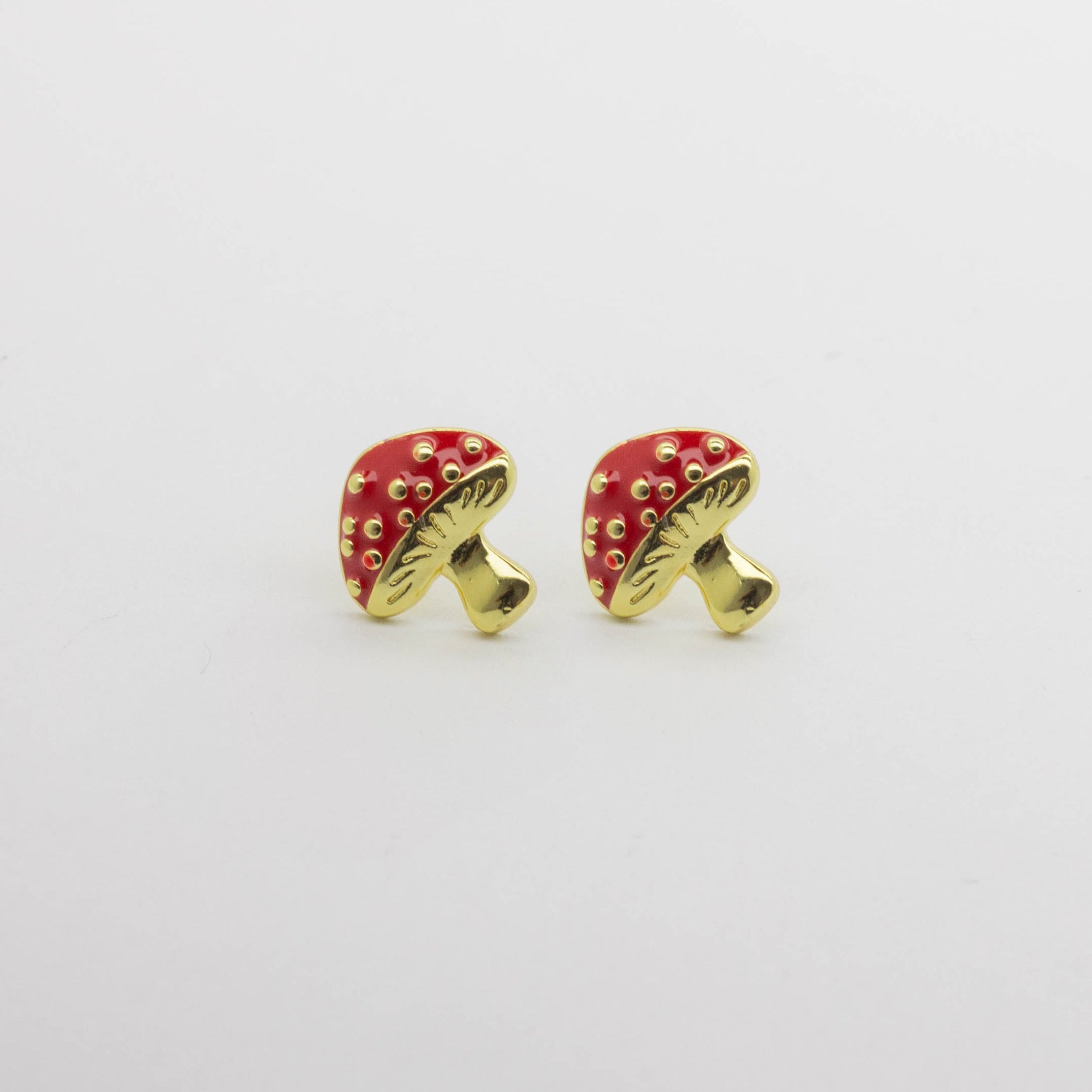 Aretes Forma de Hongo en Tono Rojo y Dorado
