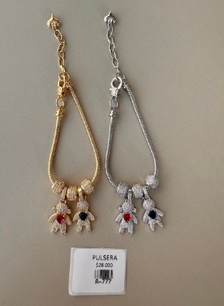 Pulsera de Cadena con Dijes de Oso y Piedras