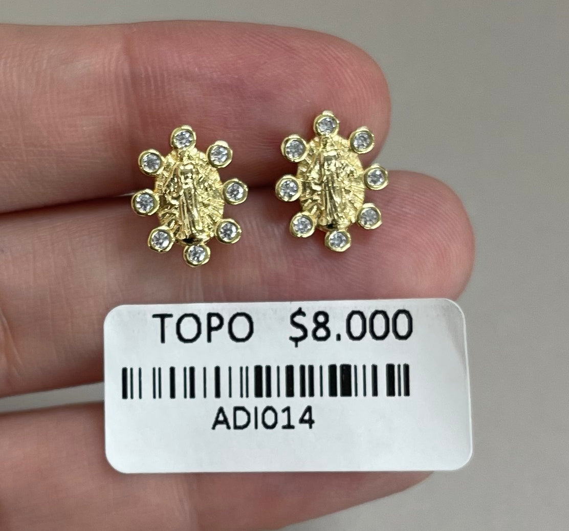 Aretes Dorados Religiosos con Piedras Circundantes