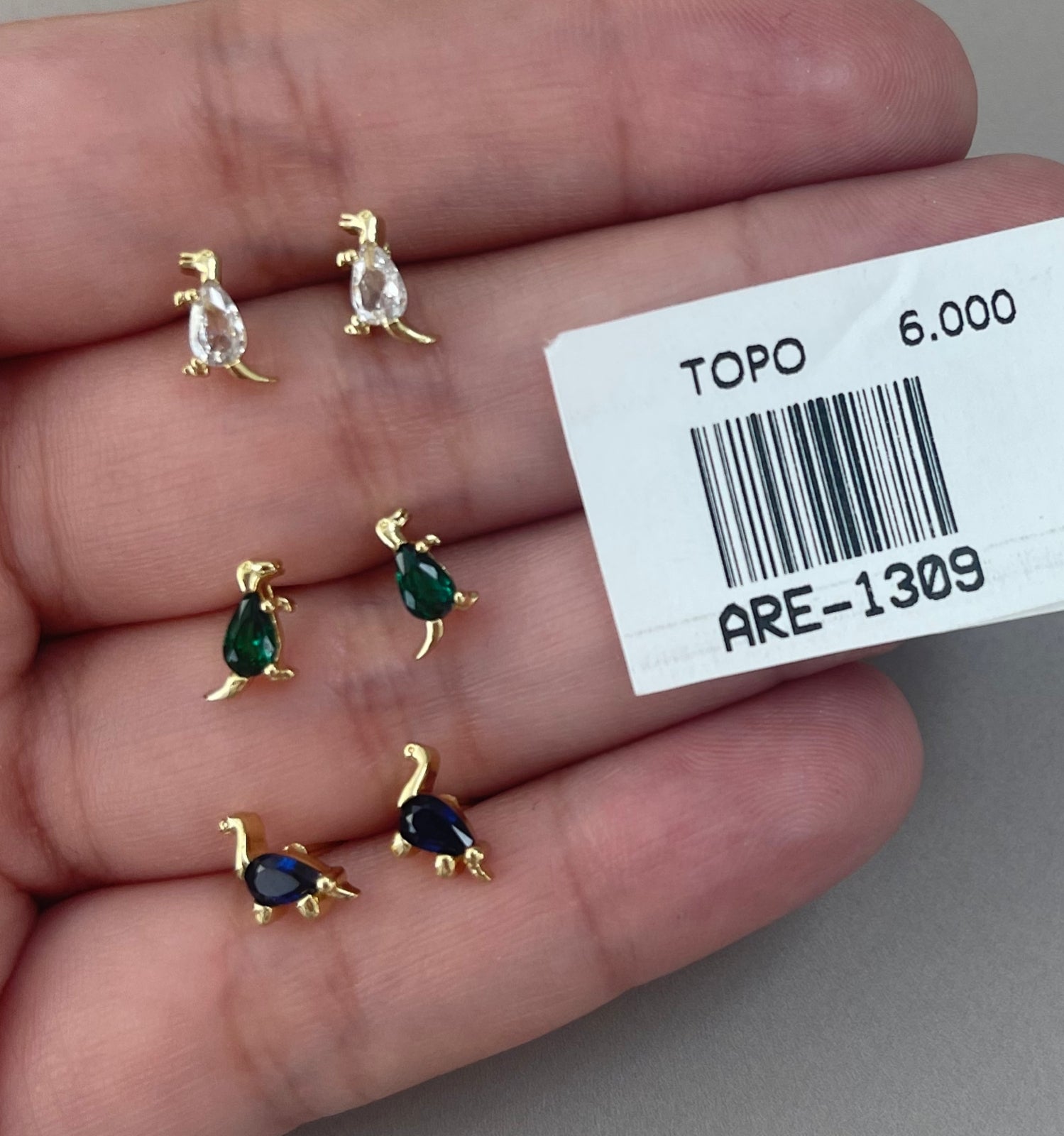 Set de Aretes Miniatura Forma Dinosaurio con Piedra