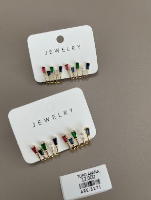 Aretes Topo Estilo Araña con Cristales de Colores