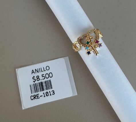 Anillo Diseño Corazón con Árbol de Piedras de Colores