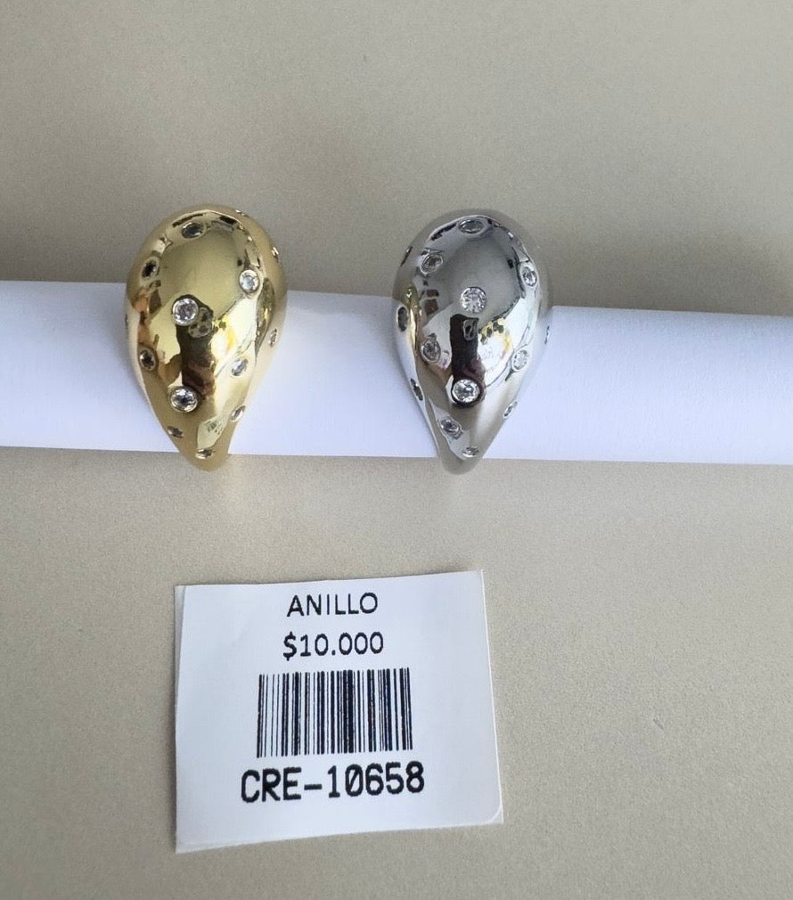 Anillo de Gota Abombado con Microcircones Incrustados
