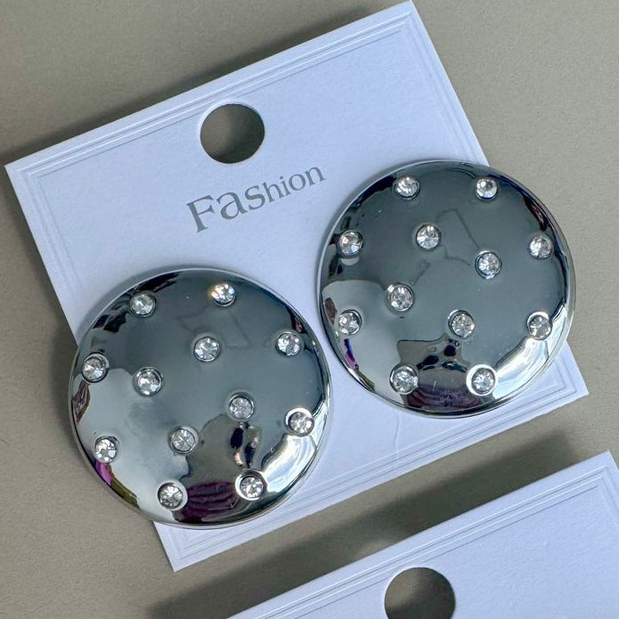 Aretes Redondos Tipo Espejo con Detalles Brillantes