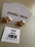 Aretes Topo Dorados con Flor de Cristales Claros