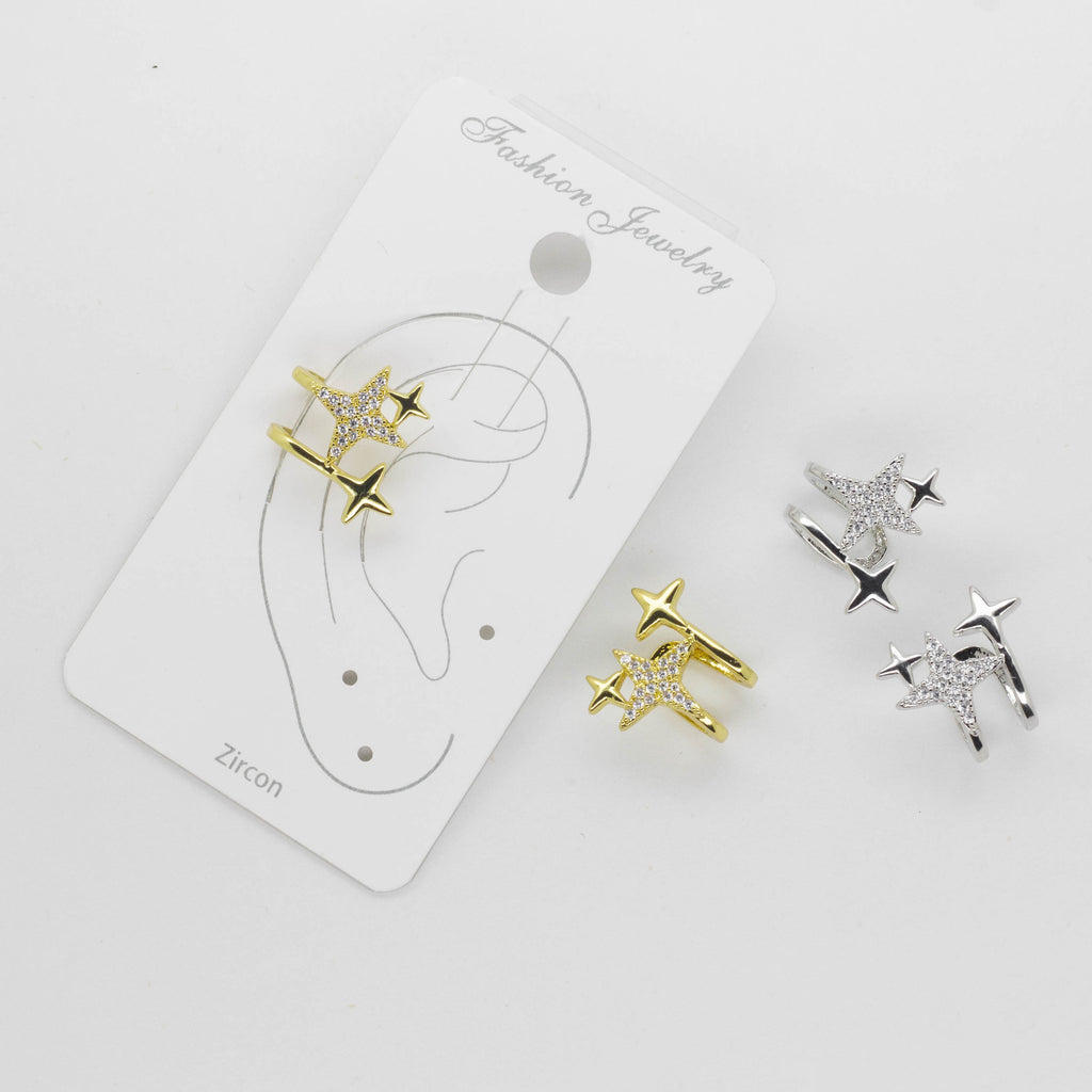 Ear Cuff Doble de Estrellas con Microcircones