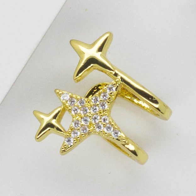 Ear Cuff Doble de Estrellas con Microcircones