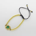 Pulsera Tejida Ajustable con Dije Cuadrado Verde y Cuentas