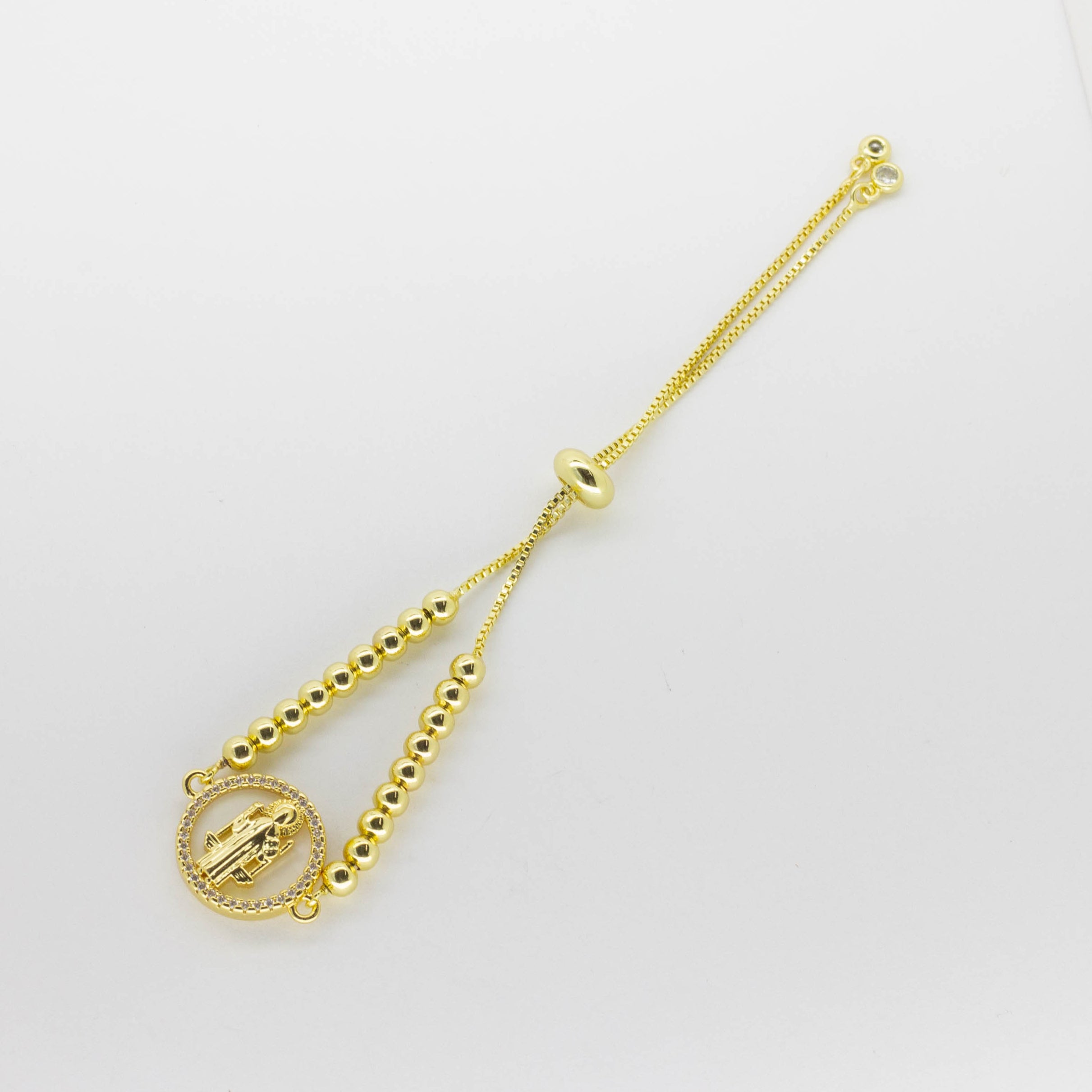 Pulsera Ajustable Dorada con Dije San Jos‚ y Cristales