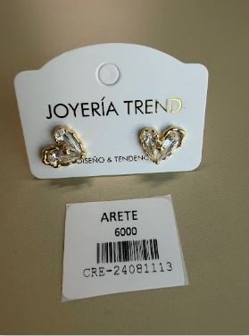Aretes Topo Corazón con Cristales Estilizados