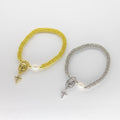 Pulsera Tejida de Balines con Medalla de San Benito y Perla