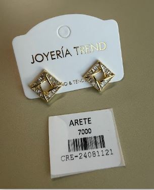 Aretes Topo Rombos con Cristales Baguette Dorados
