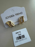Aretes Topo Ondas Dorados con Cristal Central