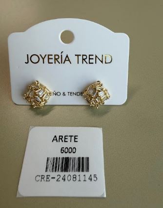 Aretes Topo Cuadrados con Cristales Baguette Dorados