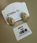 Aretes Topo Ovalados Dorados con Cristales Transparentes