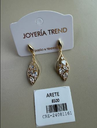 Aretes Colgantes Hoja con Cristales Transparentes