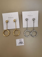 Aretes Colgantes de Aro Facetado con Relieve y Cadena
