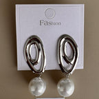 Aretes Geométricos con Perla Colgante