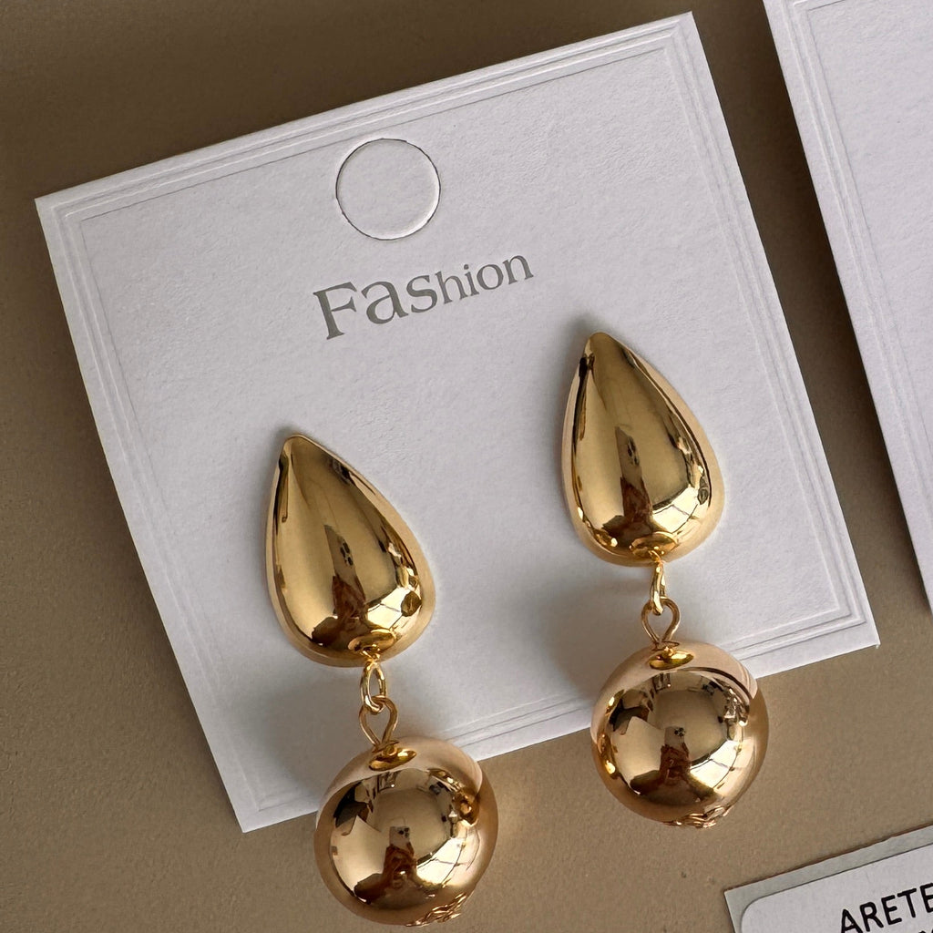 Aretes Colgantes Gota y Esfera Lisos