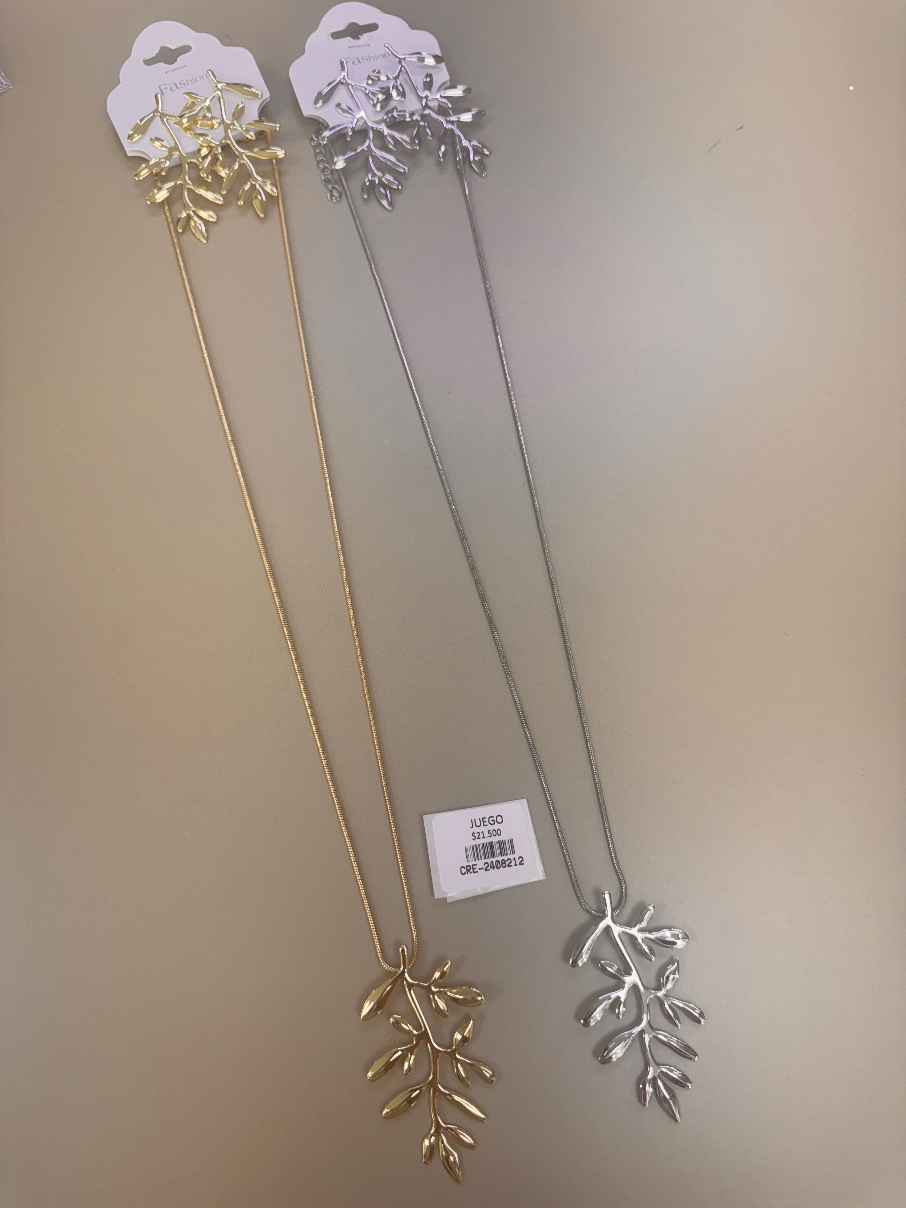 Juego de Collar Largo y Aretes con Diseño de Rama