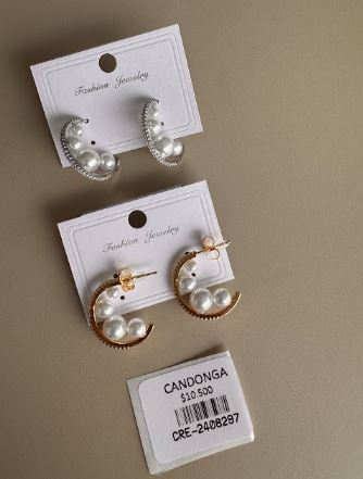 Candongas con Perlas Sintéticas y Borde Texturizado