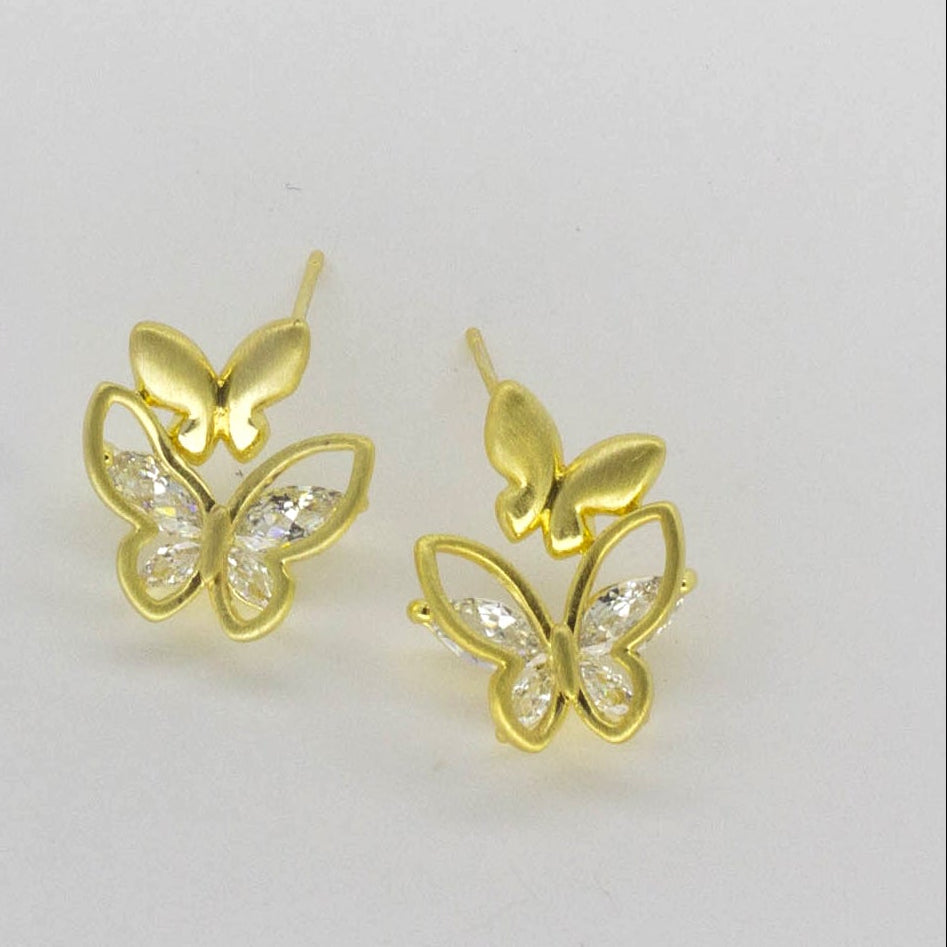Aretes Mariposa Doble Bicolor