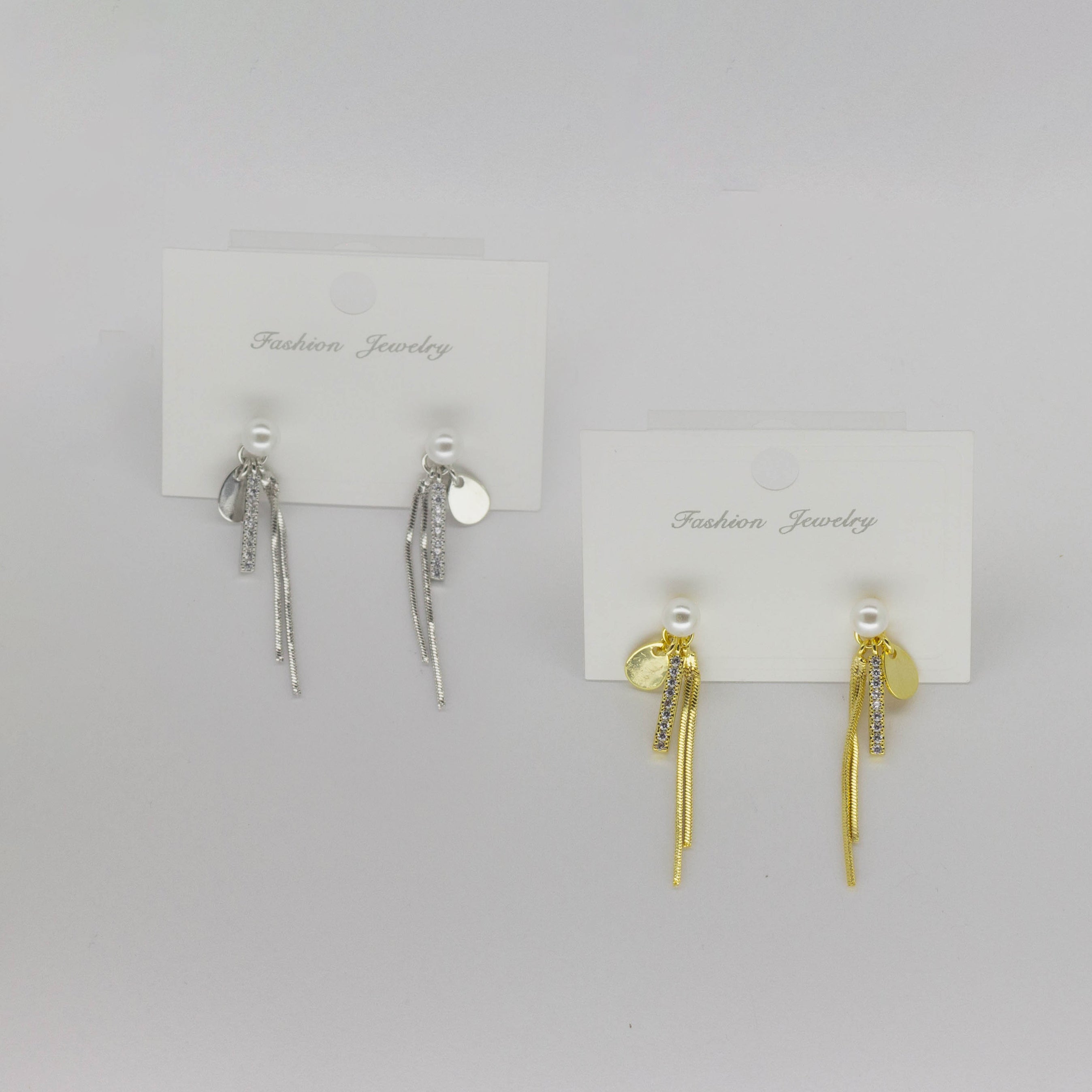 Aretes Colgantes con Perla, Flecos y Microcircones
