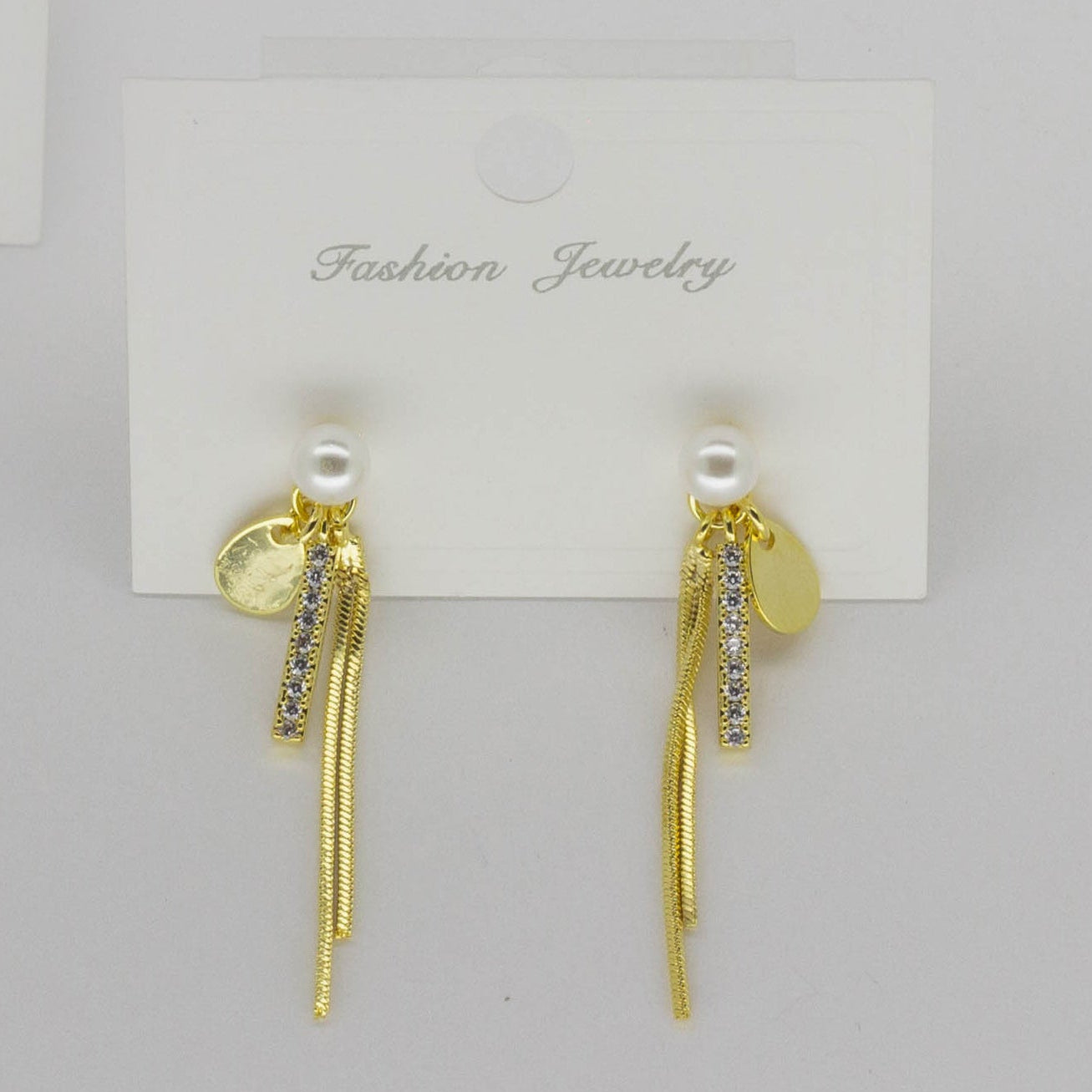Aretes Colgantes con Perla, Flecos y Microcircones