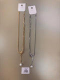 Collar Tipo Lariat con Cadena Plana y Perla Colgante
