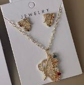 Juego de Collar y Aretes Mariposa Bicolor