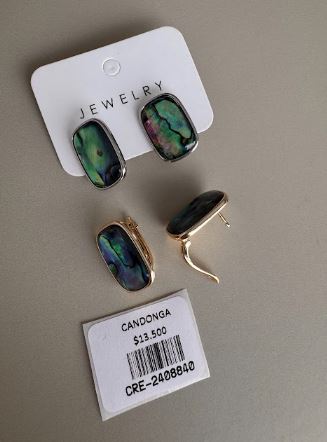 Aretes Tipo Candonga Rectangulares Efecto Nácar Verde