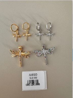 Juego de Aretes Libélula Dorado y Plateado