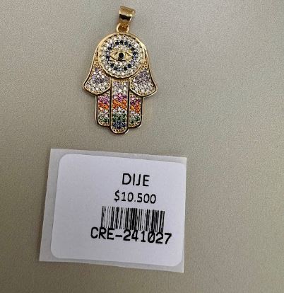 Dije Mano de Fátima con Incrustaciones Multicolores