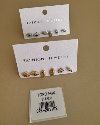 Set de Aretes Topo Mix Diseño Ojos con Incrustaciones