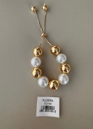 Pulsera Ajustable de Esferas y Perlas Grandes