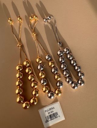 Pulsera ajustable con diseño de esferas pulidas