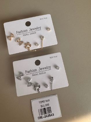 Set de Aretes Topo Mix con Lazo, Flor y Cadena Colgante