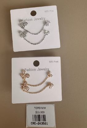 Aretes Topo Mariposa con Cadena