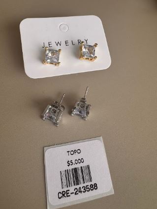 Aretes Topo Cuadrados con Piedra Brillante