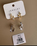 Aretes Dobles de Aspecto Rectangular y Cruz con Brillo