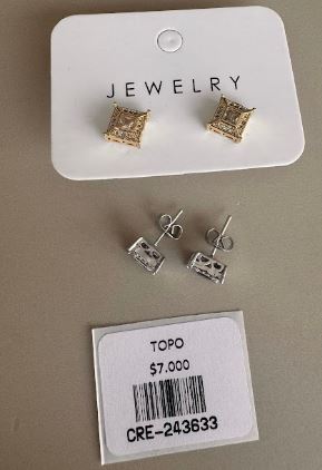 Aretes Topo Cuadrados con Detalle Central Brillante