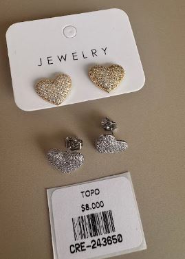 Aretes Topo Corazón con Superficie Brillante