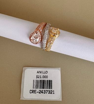 Set de tres anillos tricolor con cristales brillantes