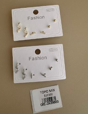 Set de Aretes Múltiples con Diseño Ondulado y Pedrería