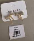 Aretes Topo Lazo con Incrustaciones y Cintas Colgantes