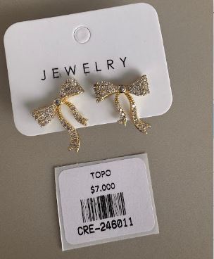 Aretes Topo Lazo con Incrustaciones y Cintas Colgantes