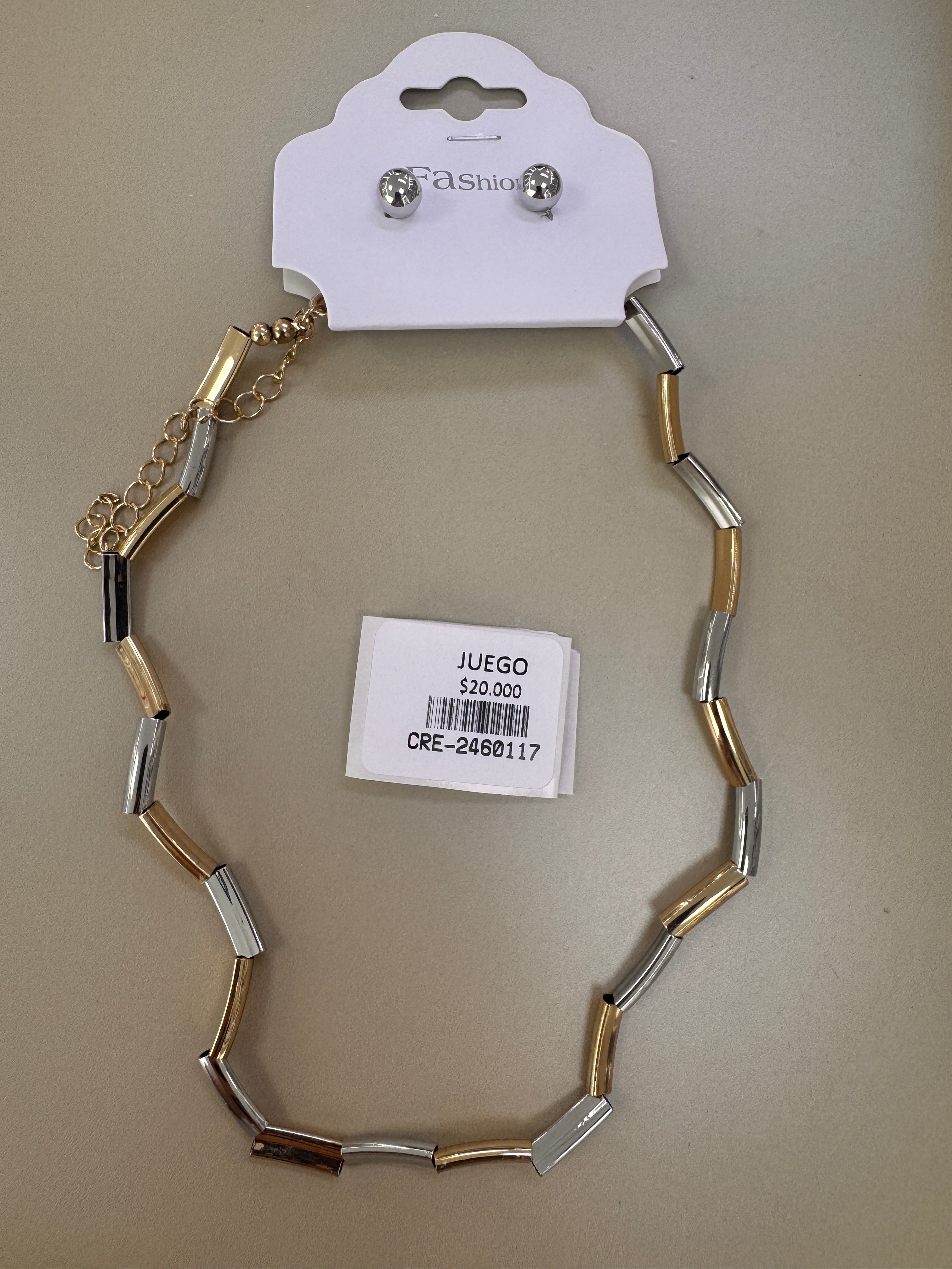 Juego de Collar Cilíndrico Bicolor y Topos