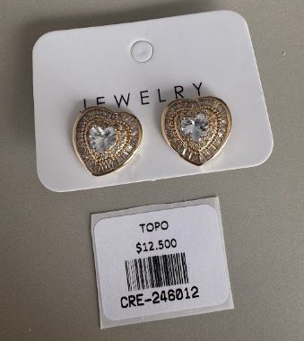 Aretes Topo Corazón con Pedrería