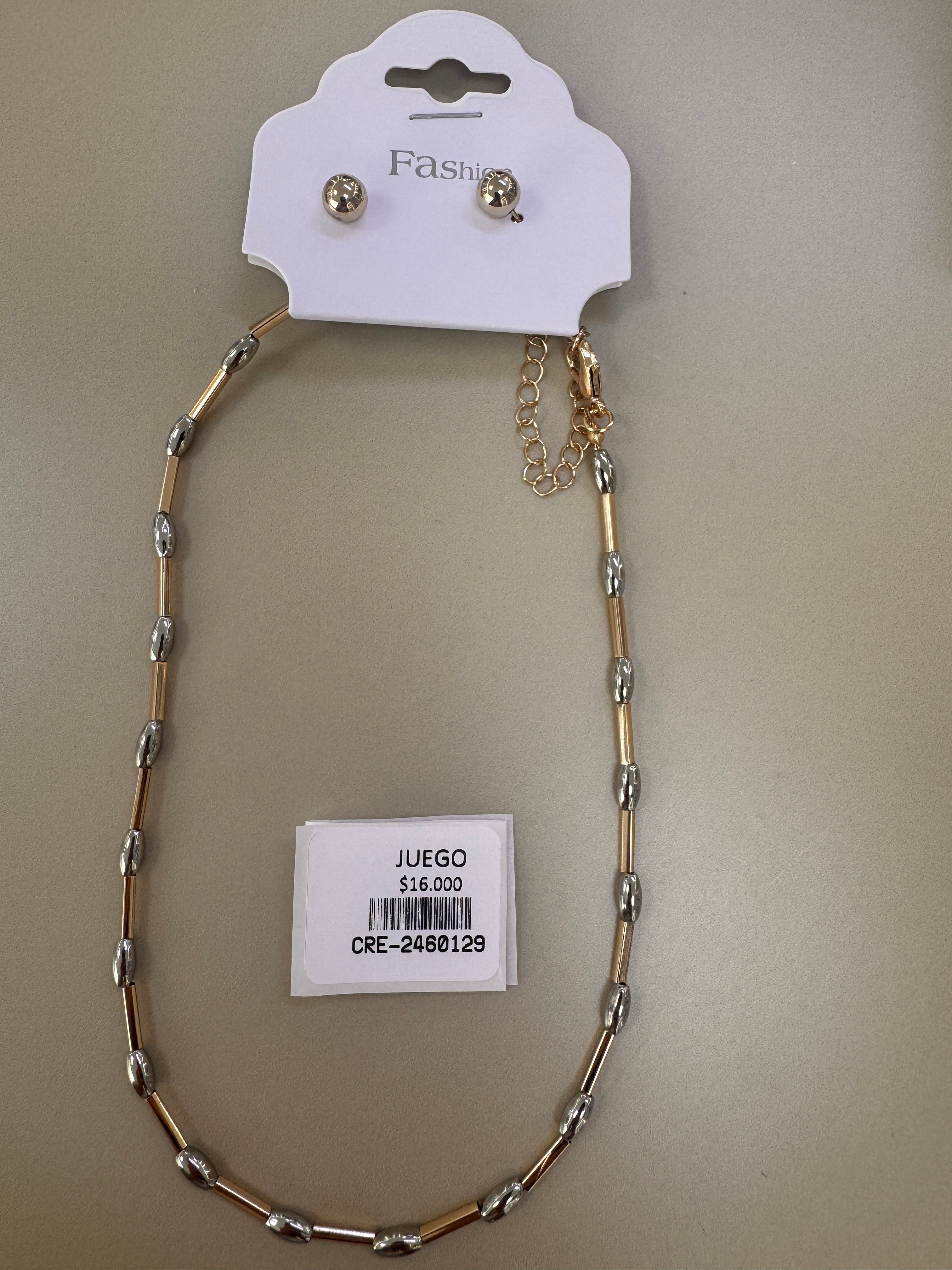 Juego de Collar Cilíndrico y Ovalado Bicolor con Topos