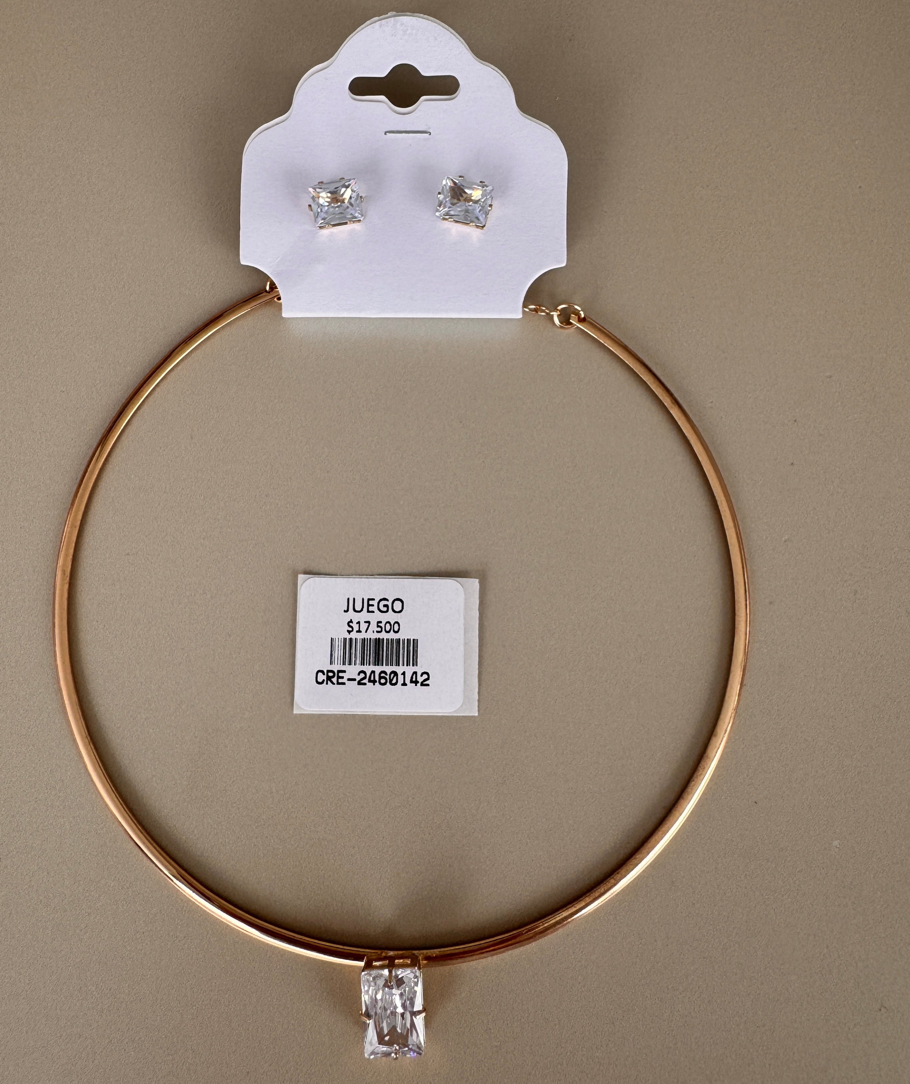 Juego de Collar y Aretes con Cristal Rectangular